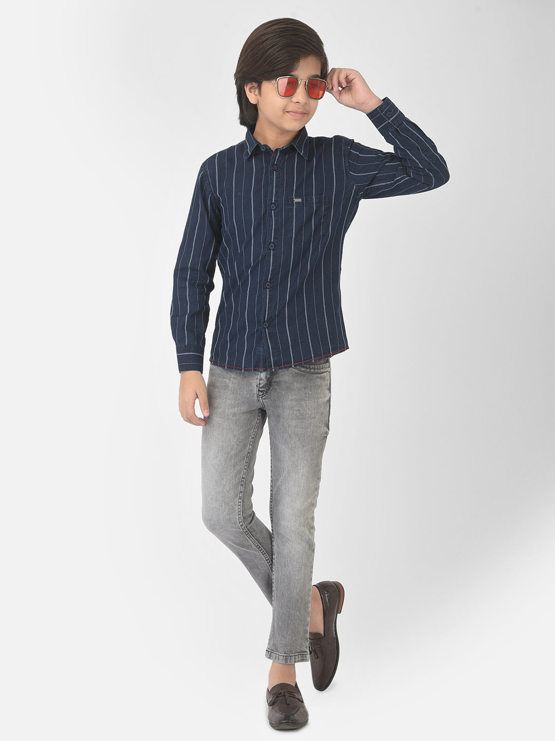 Navy Blue Striped Shirt - Boys Shirts