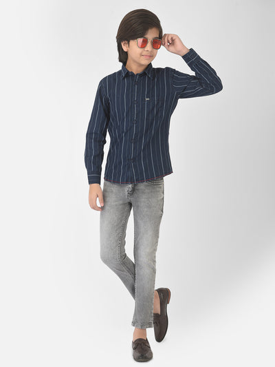 Navy Blue Striped Shirt - Boys Shirts