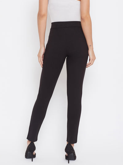 Black Solid Skinny fit Trousers-Women Trousers-Crimsoune Club