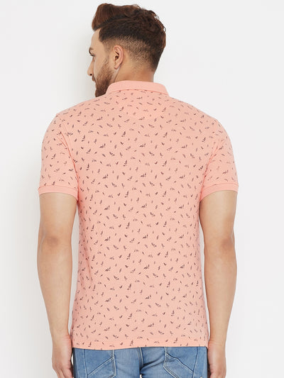 Peach Printed Polo T-Shirt - Men T-Shirts