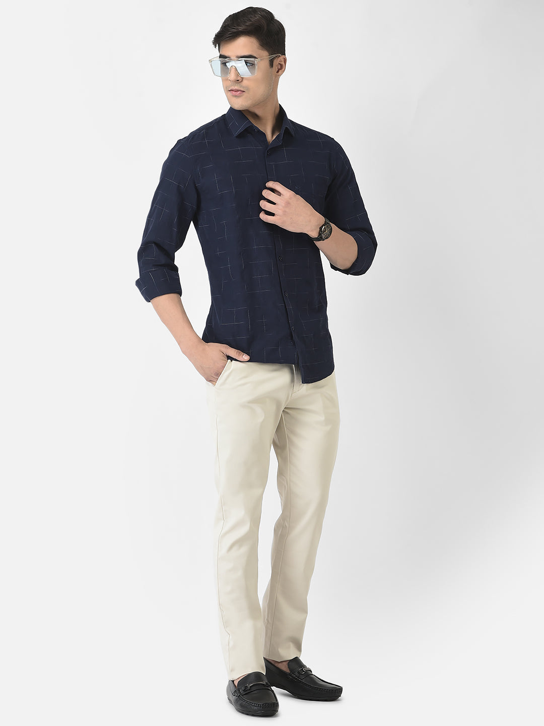  Navy Blue Shirt in Abstract Print