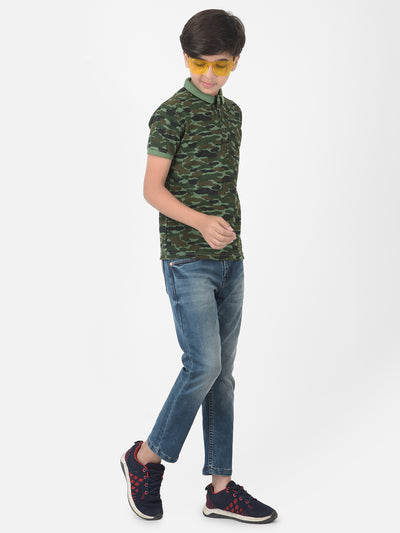 Green Camouflage Printed Polo T-shirt - Boys T-Shirts