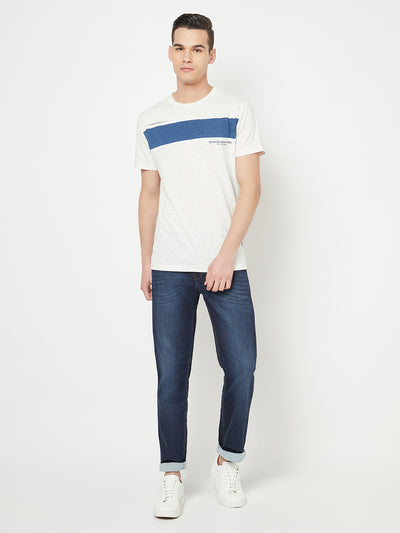 White Colourblocked Round Neck T-Shirt - Men T-Shirts