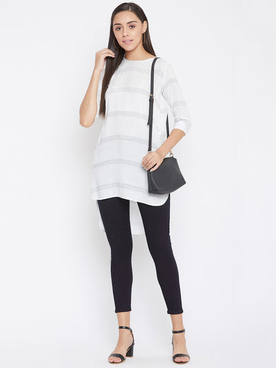White Checked Round Neck Top - Women Tops