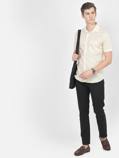  Plain Cream Short-Sleeved Shirt 