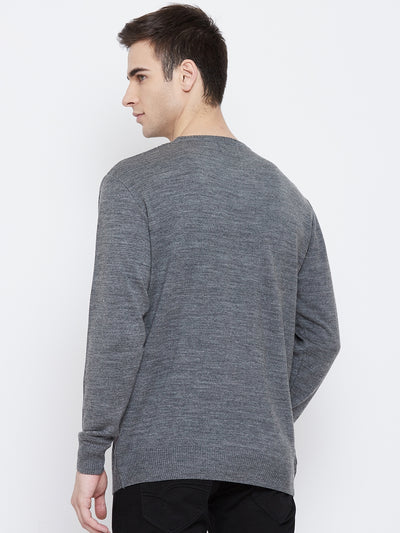 Grey Colorblocked Round Neck Sweater - Men Sweaters