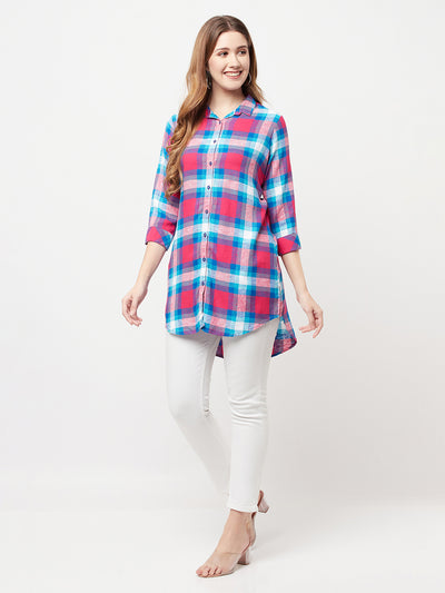 Pink Checked Longline Shirt - Women Shirts