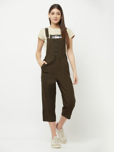 Olive Linen Dungarees - Women Dungarees