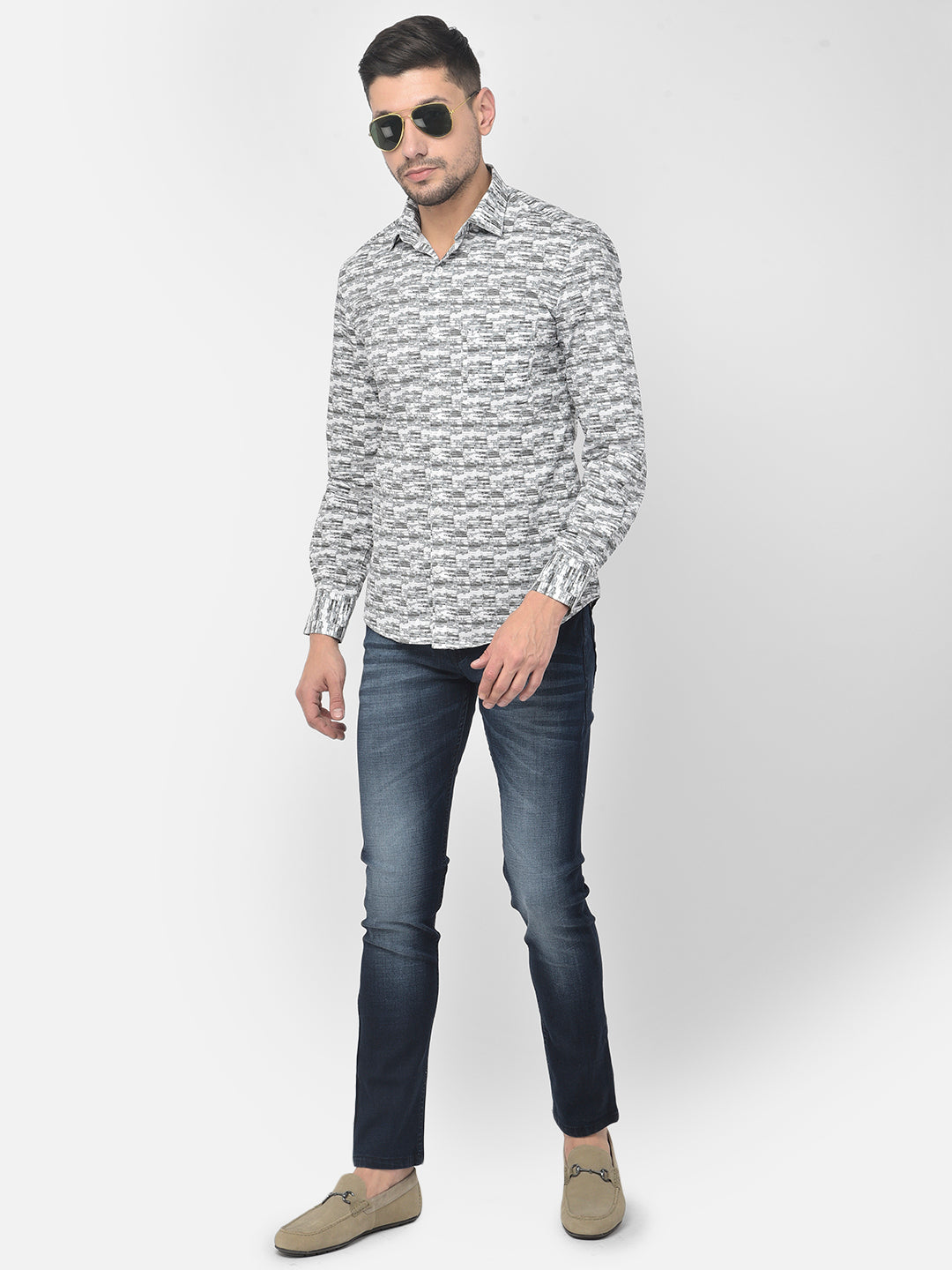 Blue Printed Spread Collar Shirt - Men Shirts