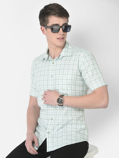  Mint Green Half-Sleeved Checkered Shirt 