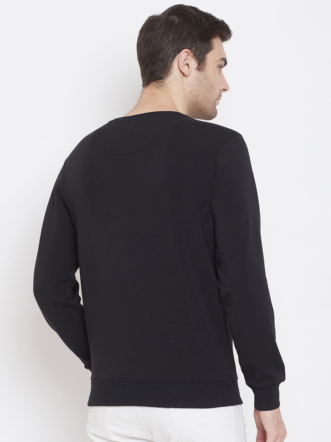 Black Printed Round Neck Sweatshirt - Men Sweatshirts