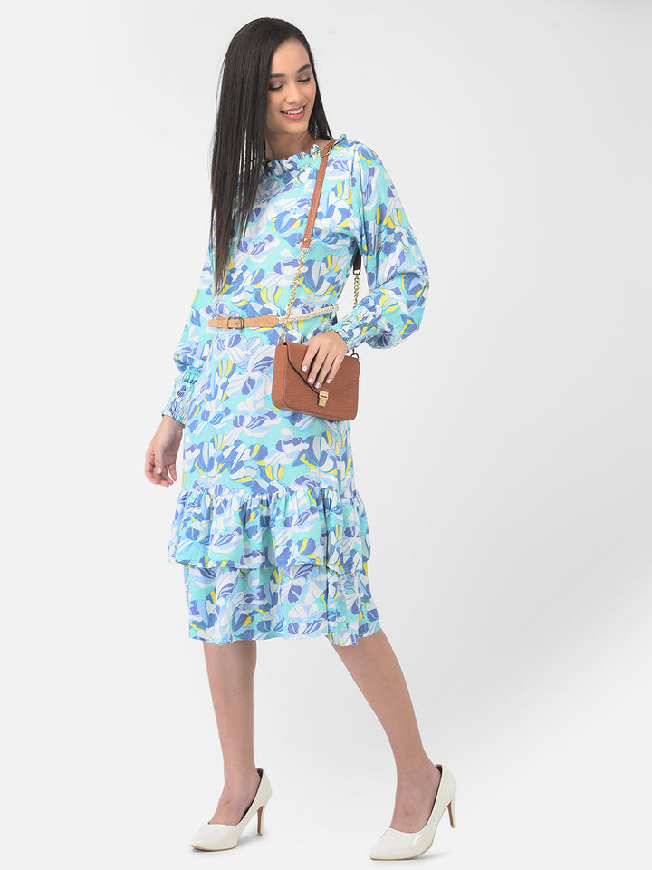 Light Blue Floral Ruffle Dress - Women Dresses