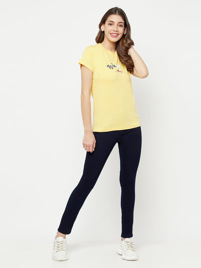 Yellow Printed Round Neck T-Shirt - Women T-Shirts