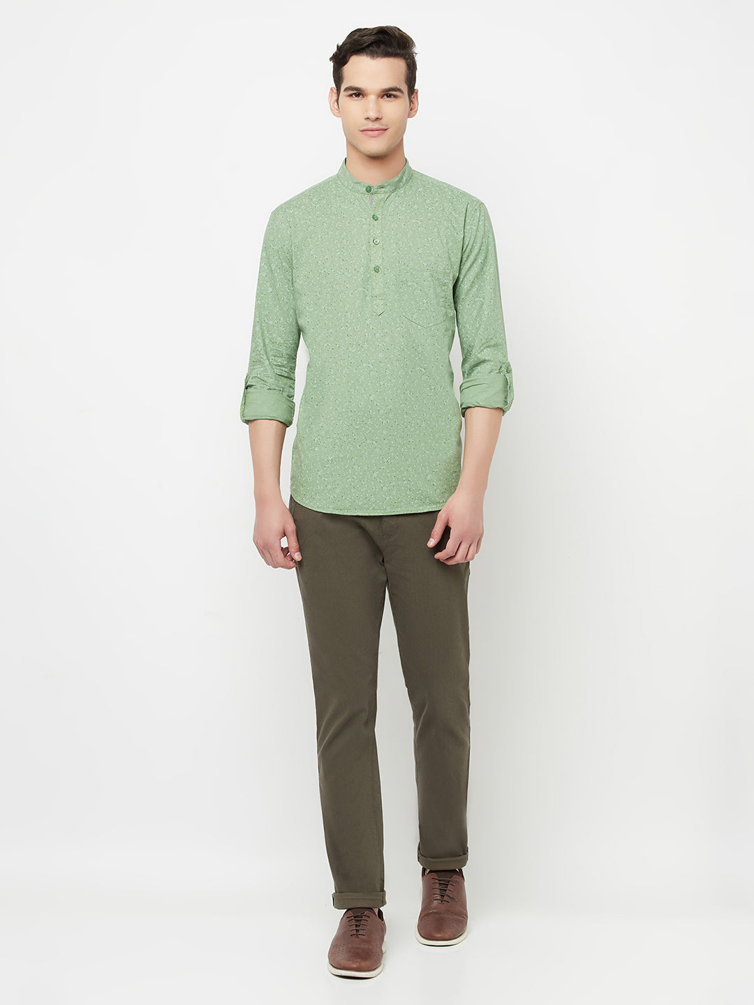 Green Floral Printed Kurta - Men Kurtas