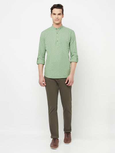 Green Floral Printed Kurta - Men Kurtas