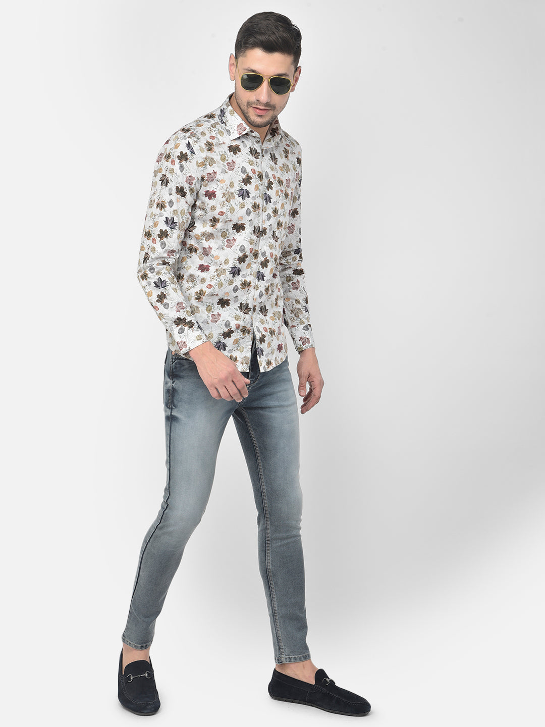 White Printed Floral Shirt - Men Shirts