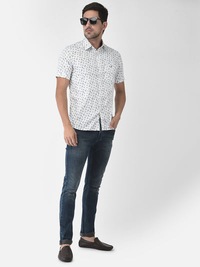 White Floral Short Sleeves Shirt - Men Shirts