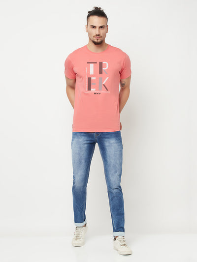Pink Printed Round Neck T-Shirt - Men T-Shirts