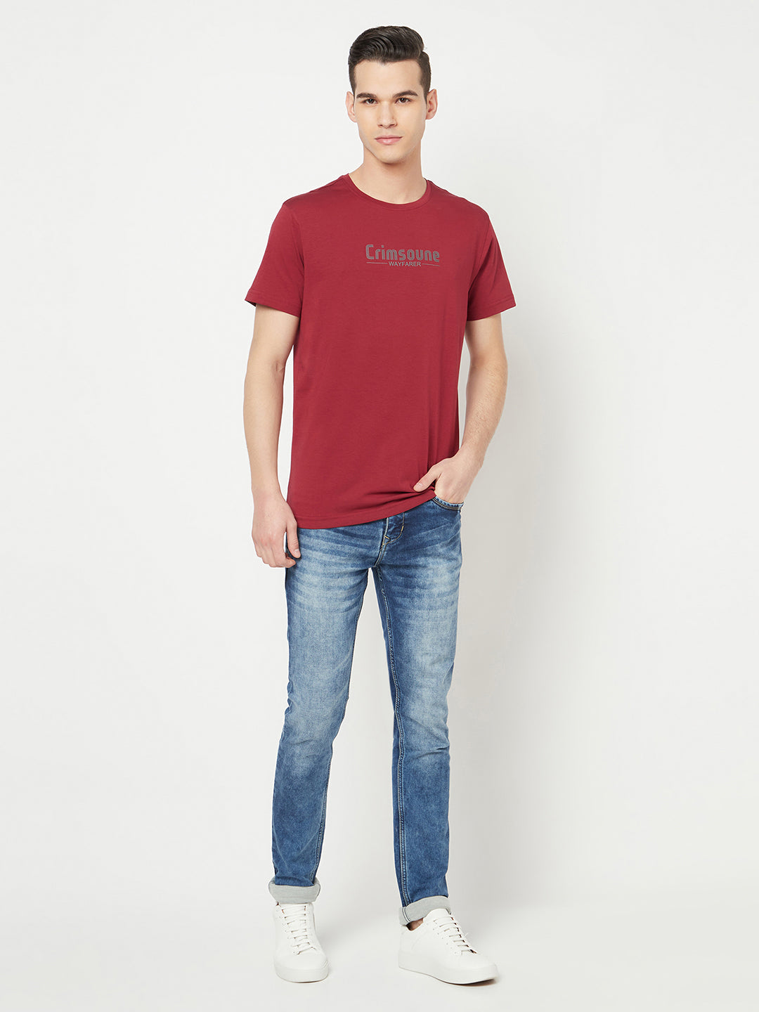 Maroon Printed Round Neck T-Shirt - Men T-Shirts