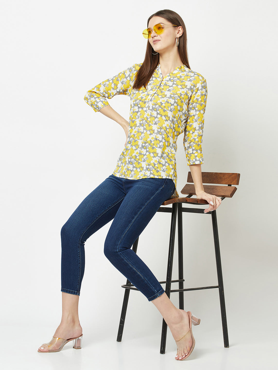  Yellow Abstract Print Top