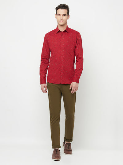 Maroon Floral Printed Shirt - Men Shirts