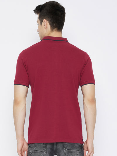 Maroon Polo Neck T-shirt - Men T-Shirts