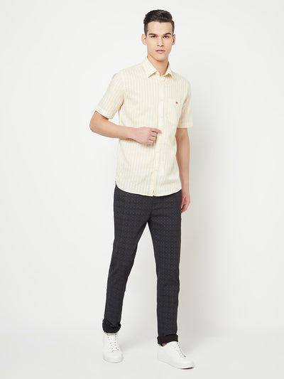 Cream Striped Linen Shirt - Men Shirts