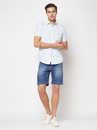  Short-Sleeved Sky Blue Floral Shirt