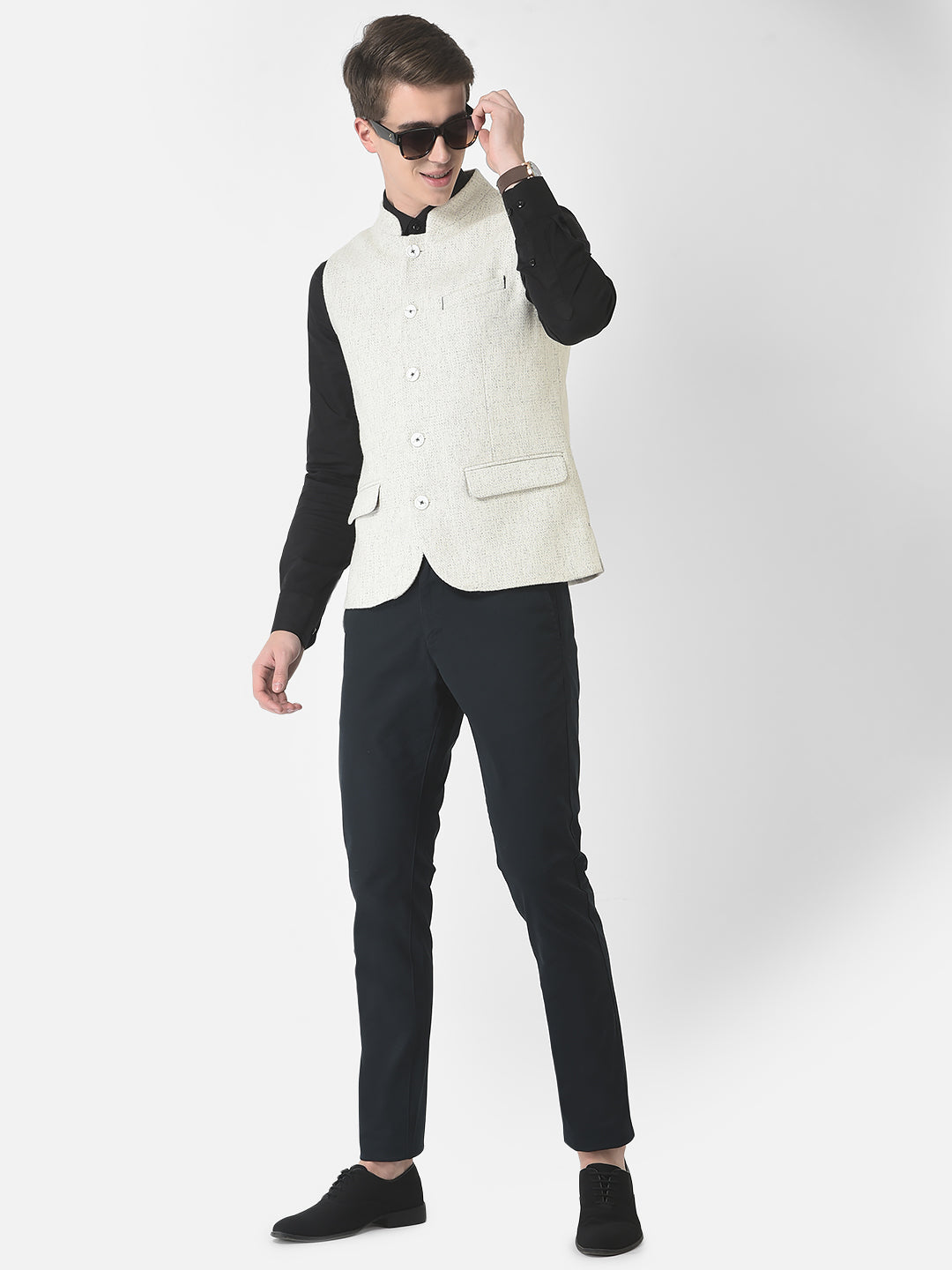  White Textured Waistcoat