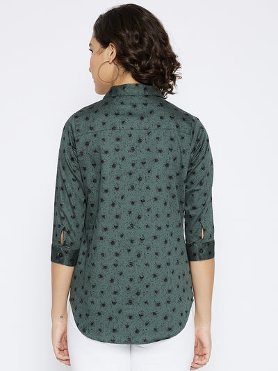 Green Floral Printed Slim Fit shirt - Women Shirts