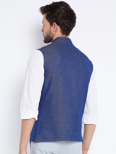 Blue Printed Waistcoat - Men Waist Coat