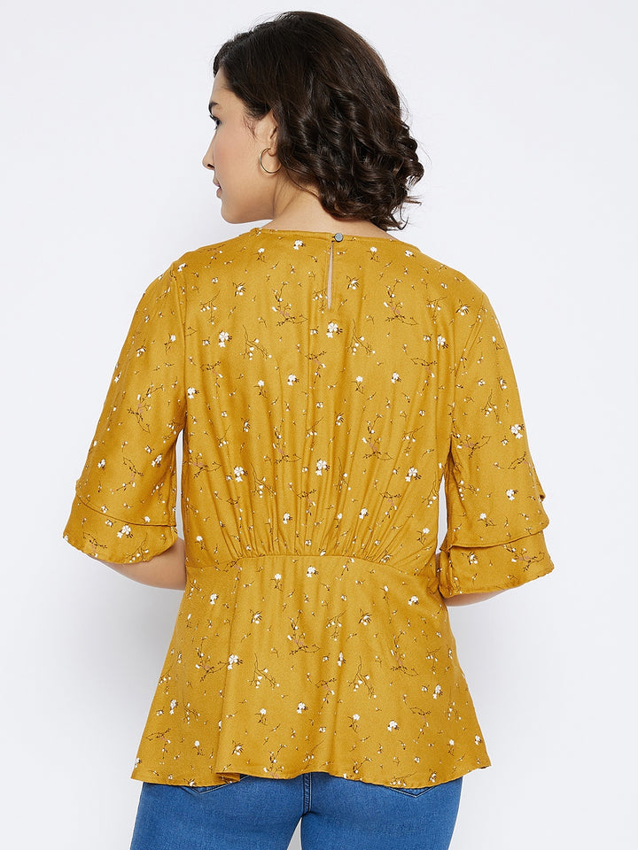 Mustard Floral Printed Top - Women Tops
