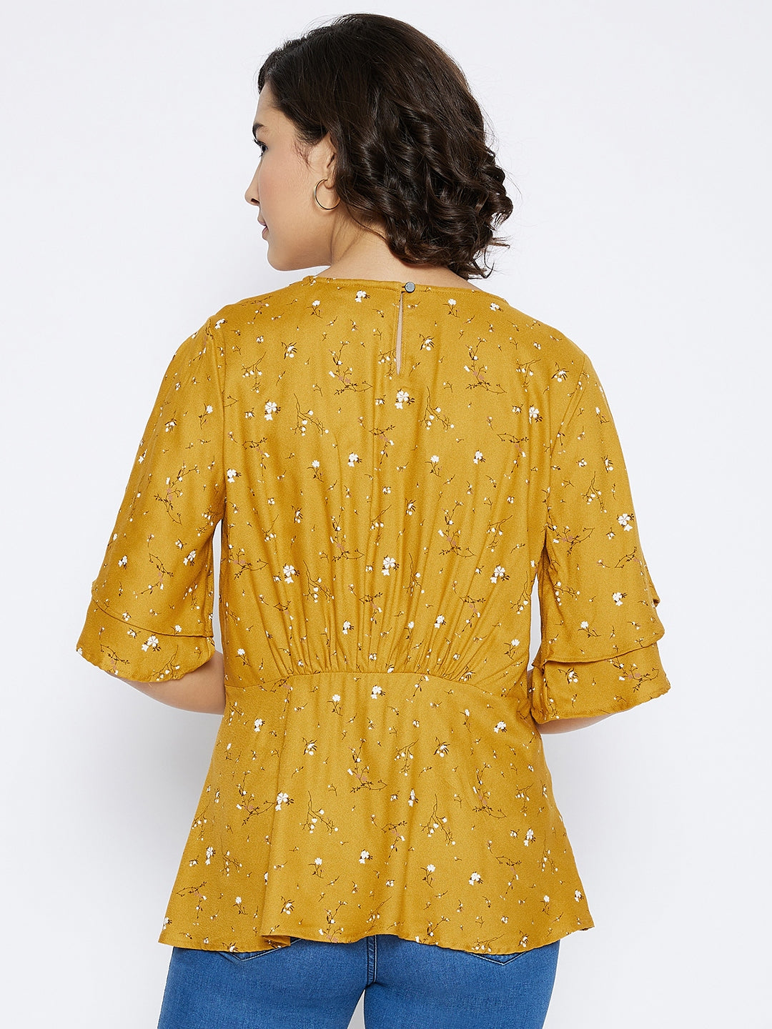 Mustard Floral Printed Top - Women Tops