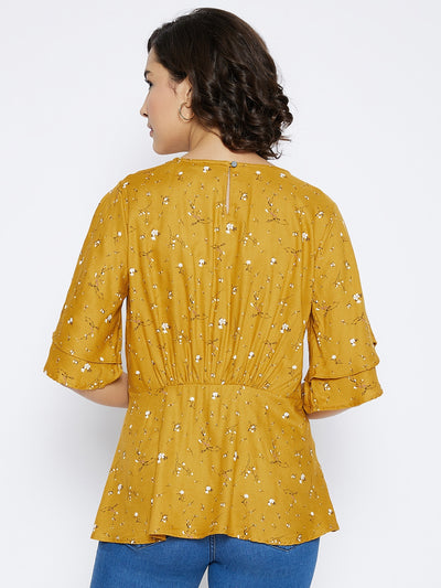 Mustard Floral Printed Top - Women Tops