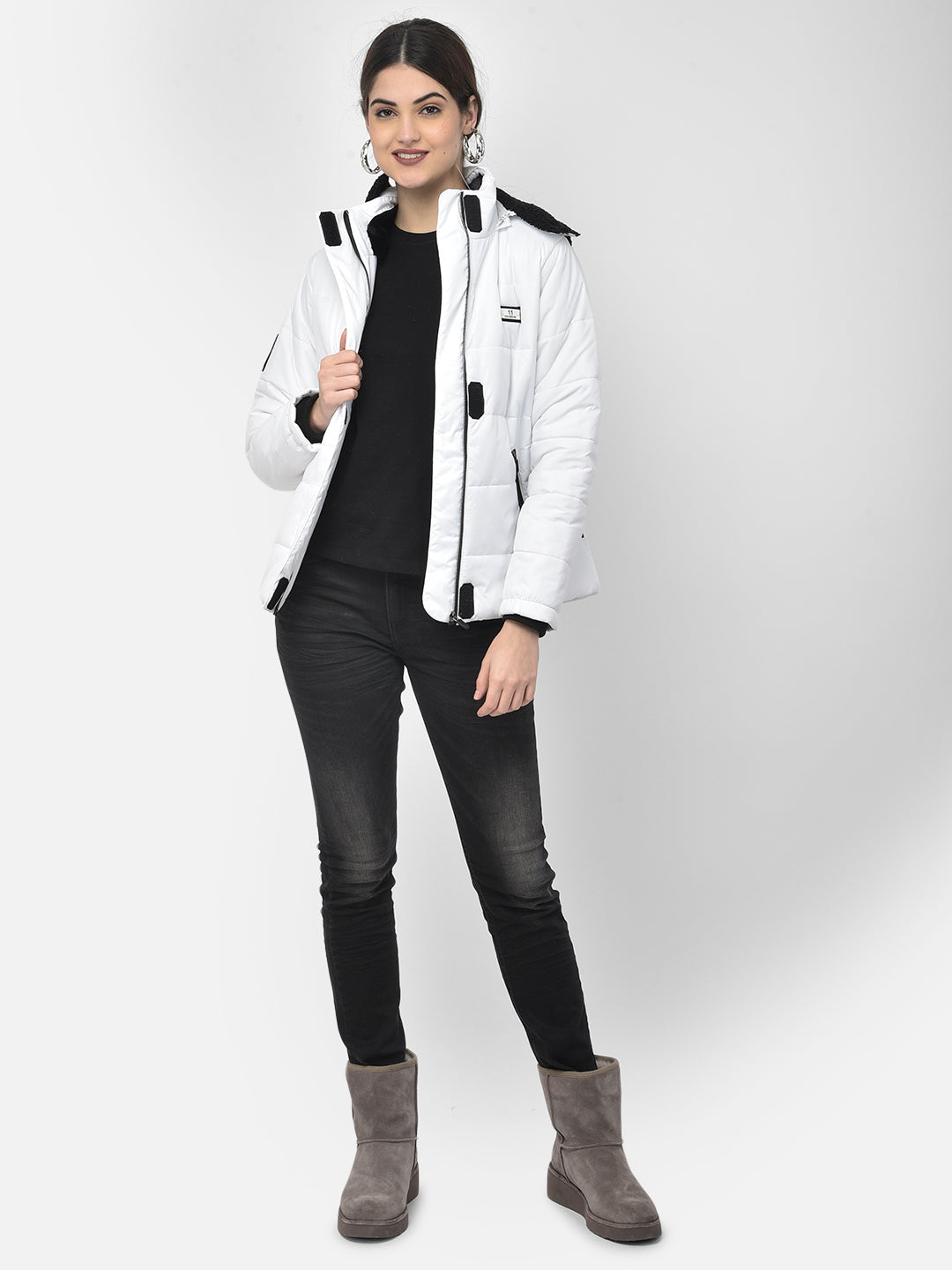 White Detachable Hood Jacket - Women Jackets