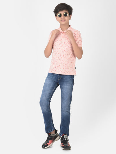 Pink Floral Printed Polo T-shirt - Boys T-Shirts