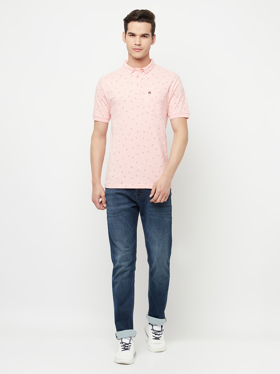 Pink Floral Printed Polo T-Shirt - Men T-Shirts