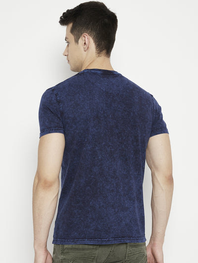 Blue Printed Round Neck T-shirt - Men T-Shirts