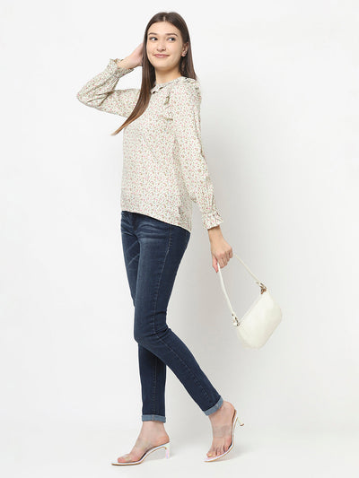 Floral Top with Ruffle Detailing