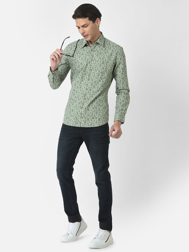 Tea Green Shirt in Floral Print 