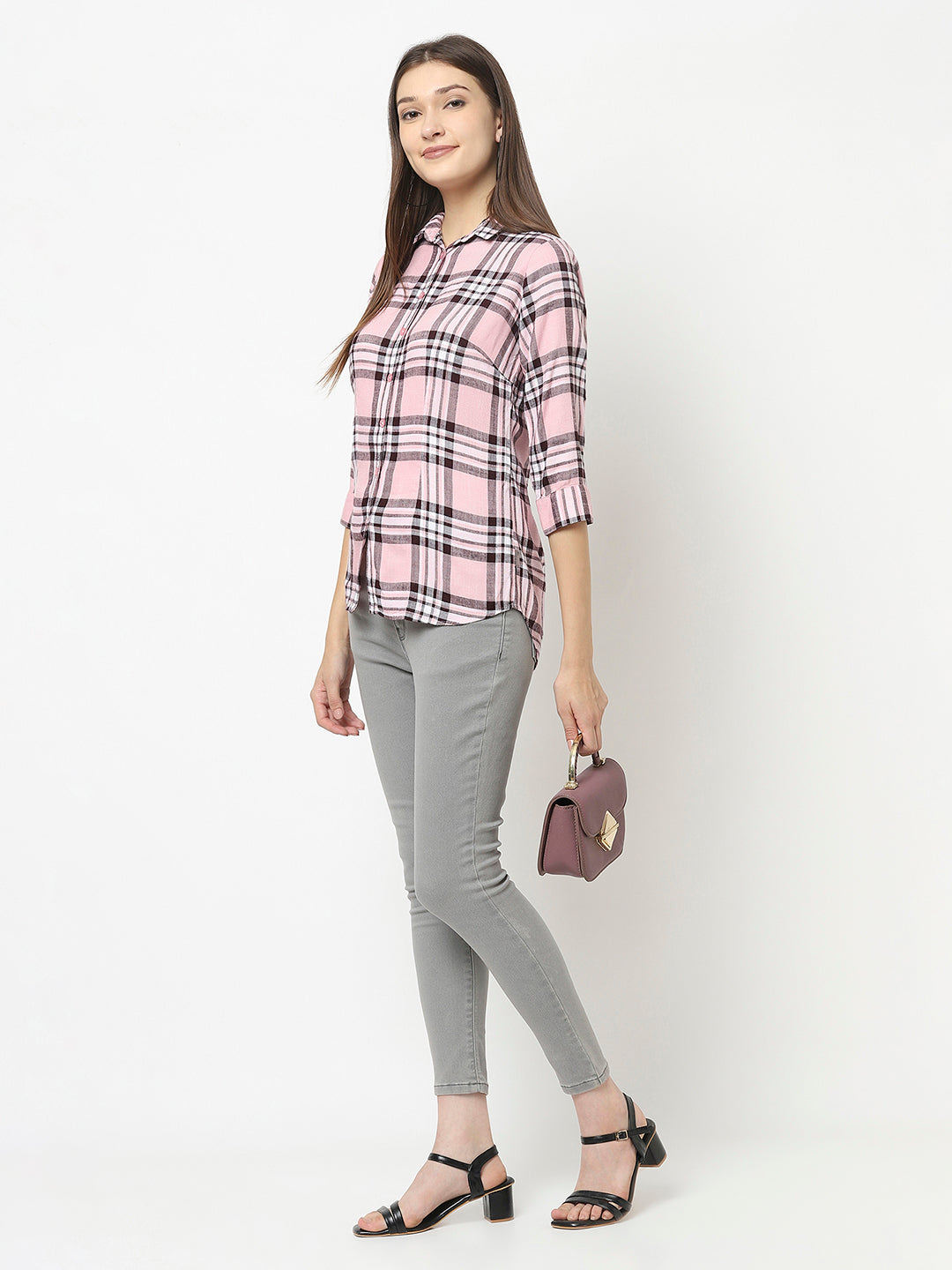 Light Pink Shirt in Tartan Check Print