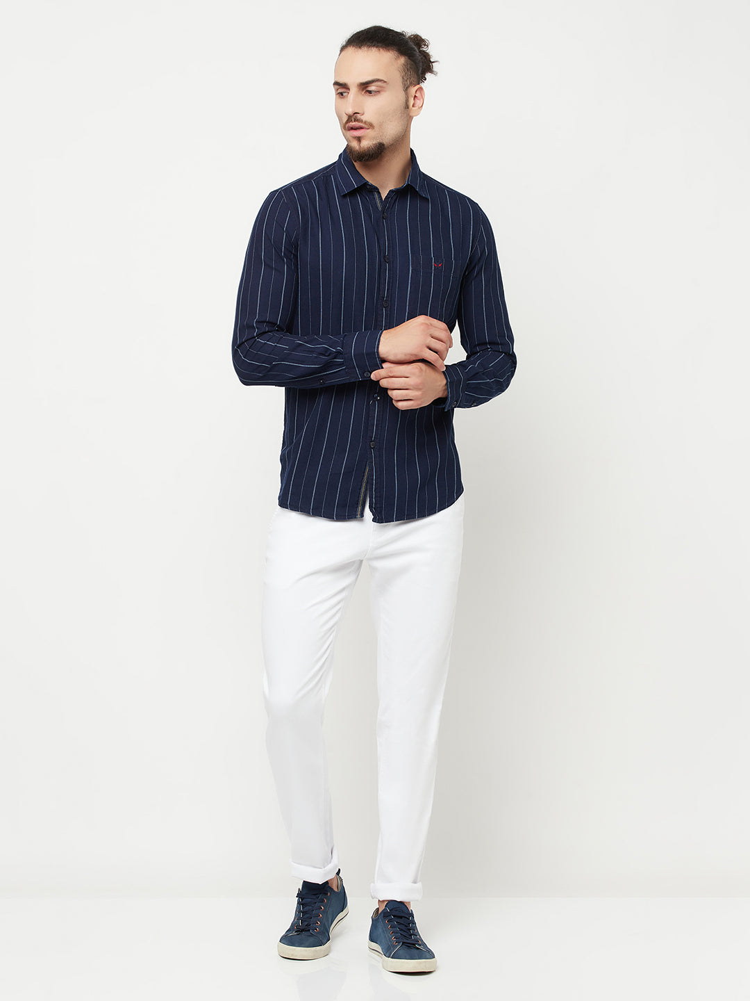 Navy Blue Striped Casual Shirt - Men Shirts