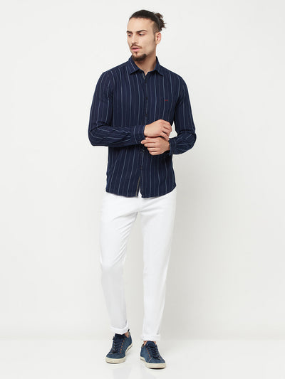 Navy Blue Striped Casual Shirt - Men Shirts