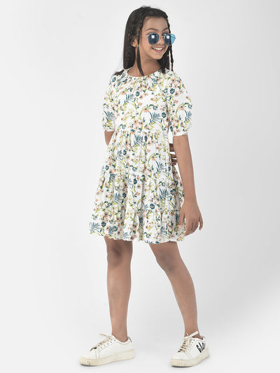  White Floral Empire Dress