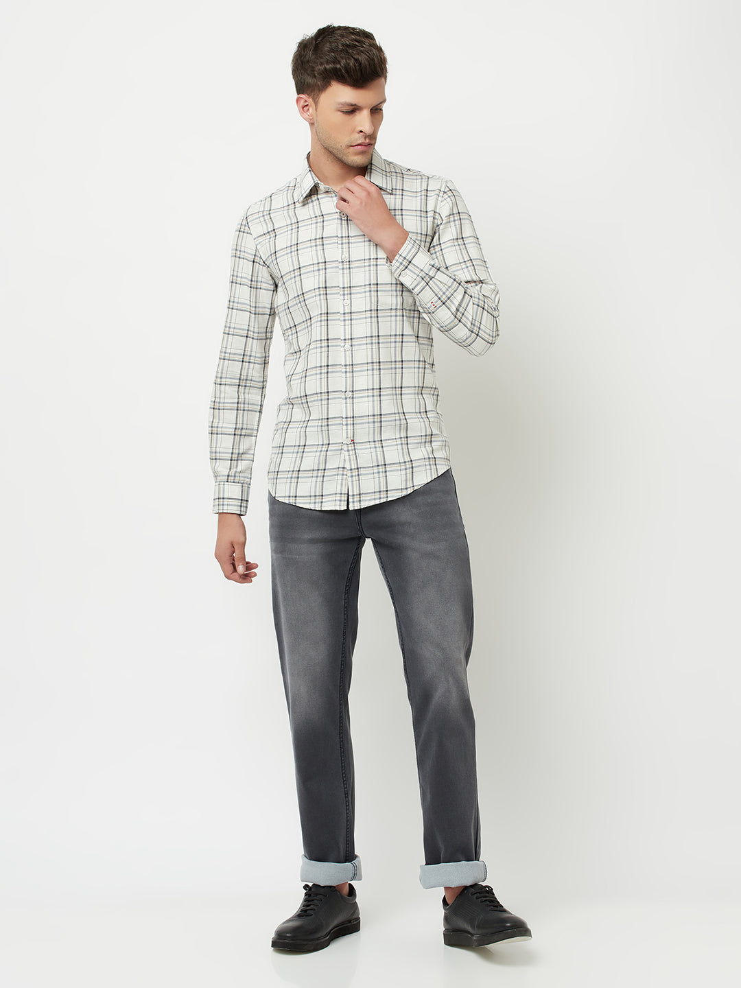 Cream Tartan Checked Shirt-Men Shirts-Crimsoune Club