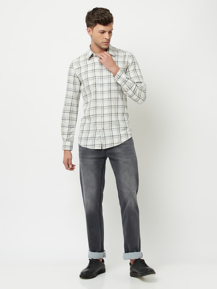 Cream Tartan Checked Shirt-Men Shirts-Crimsoune Club
