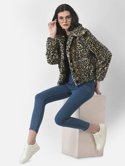  Animal Print Faux Fur Jacket