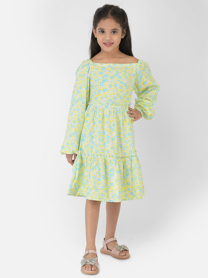 Green Floral Printed Dress - Girls Dress