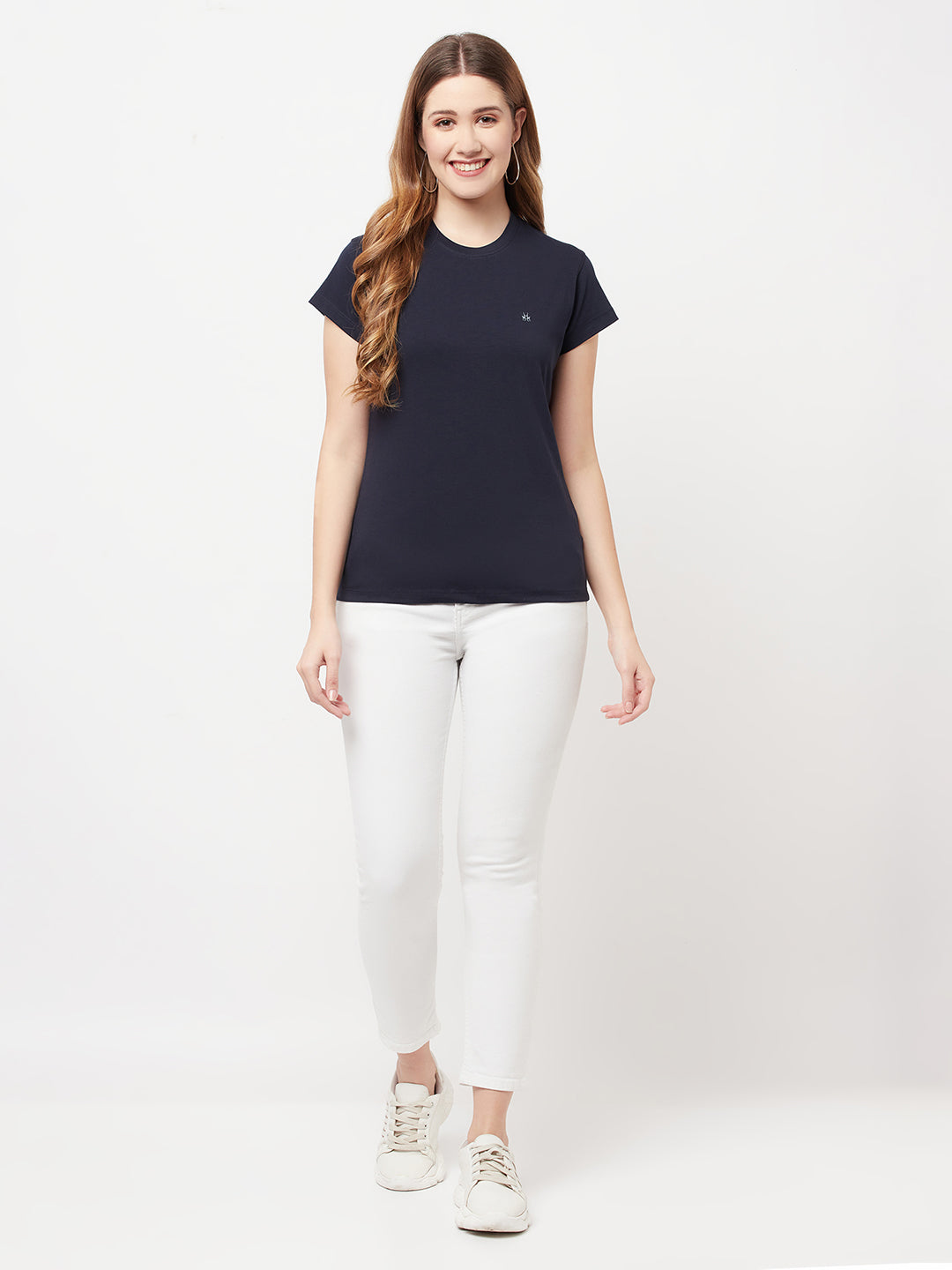 Navy Blue Round Neck T-Shirt - Women T-Shirts