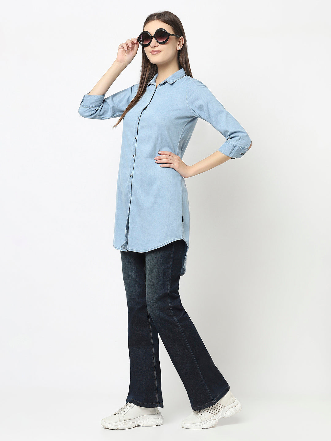 Light Blue Longline Shirt in Denim 